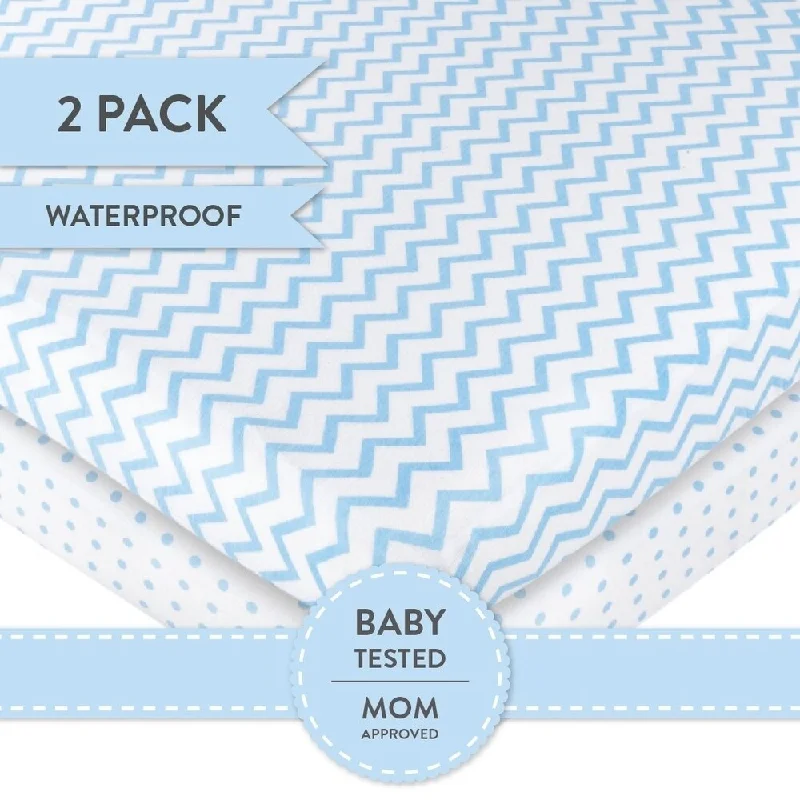 Pack N Play Crib Sheet Set Jersey Cotton 2 Pack - Light Blue