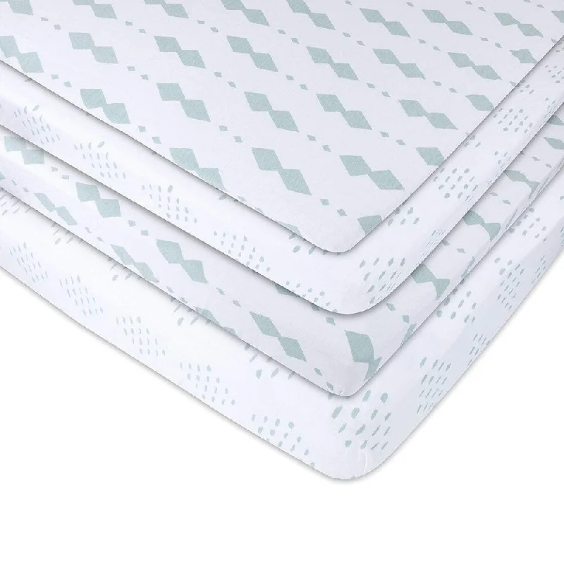 Pack N Play Crib Sheet Set Jersey Cotton 2 Pack -Sage Diamond Set