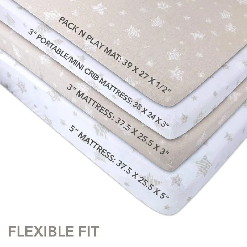 Pack N Play Crib Sheet Set Jersey Cotton 2 Pack -Tan Star