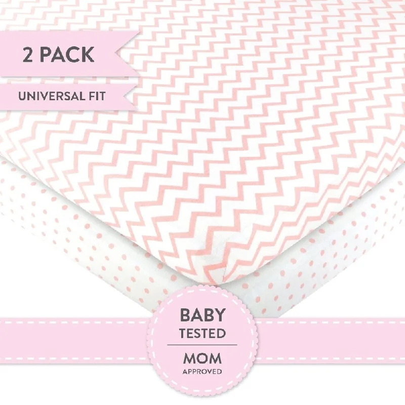 Pack N Play Portable Crib Sheet Set Jersey Cotton 2 Pack - Pink