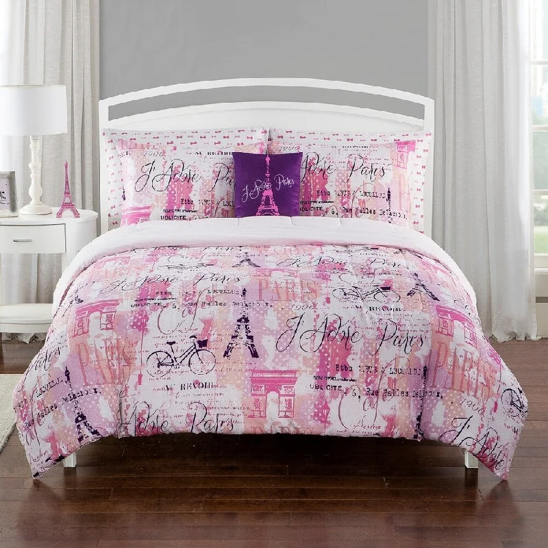 Porch & Den Countryridge Pink J'adore Paris Pattern Kid's Comforter Set