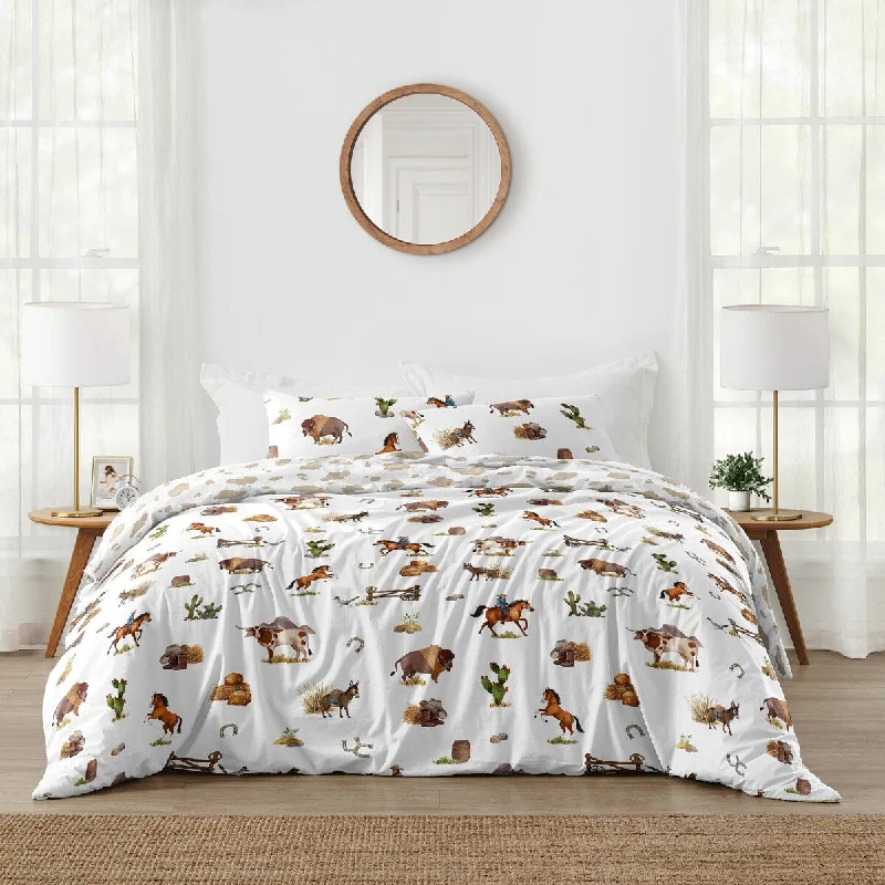 Sweet Jojo Designs Western Cowboy Boy 3-piece Full/Queen Comforter Set Wild West Cow Southern Country South Horse Farm Animal