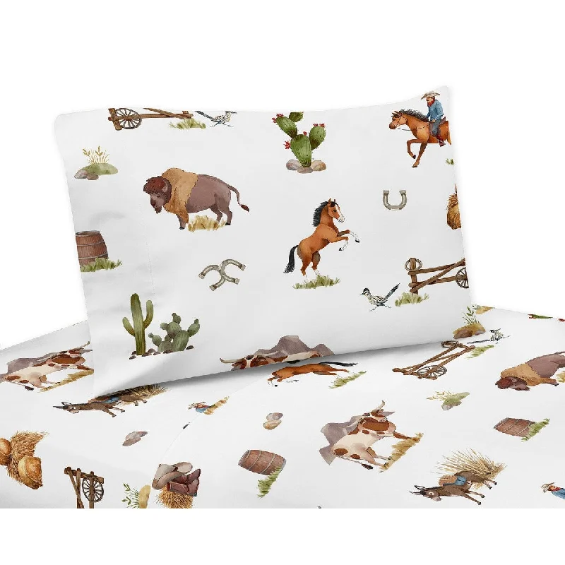 Sweet Jojo Designs Western Cowboy Boy 4-piece Queen Sheet Set Wild West Southern Charm Country South Horse Steer Cow Farm Animal