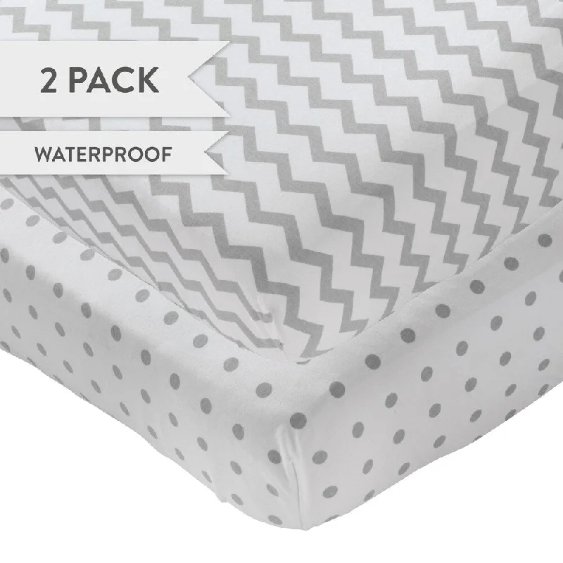 Waterproof Crib Sheet Set-Grey Chevron & Polka Dot