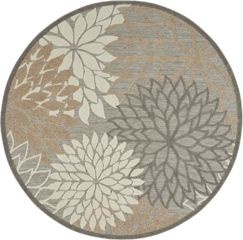 10' Round Floral Power Loom Area Rug - Natural