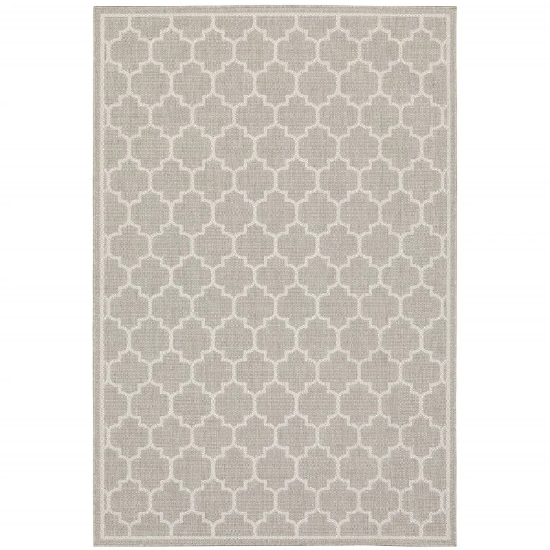 10' X 13' Geometric Stain Resistant Indoor / Outdoor Area Rug - Gray / Ivory