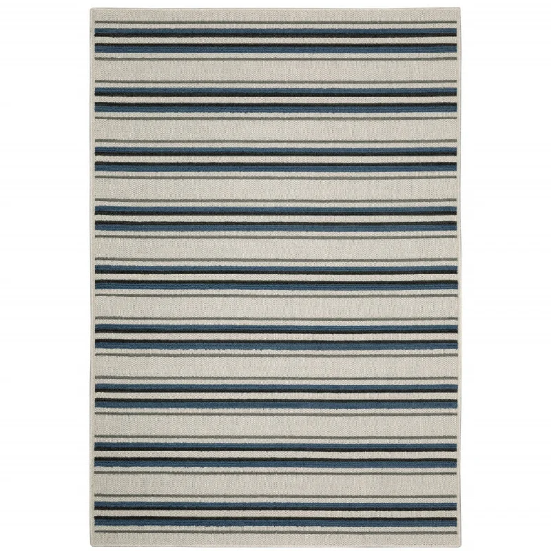 10' X 13' Geometric Stain Resistant Outdoor & Indoor Area Rug - Blue / Beige