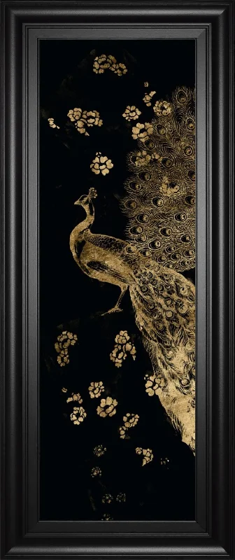 18x42 Gilded Peacock Triptych I By Jennifer Goldberger - Black