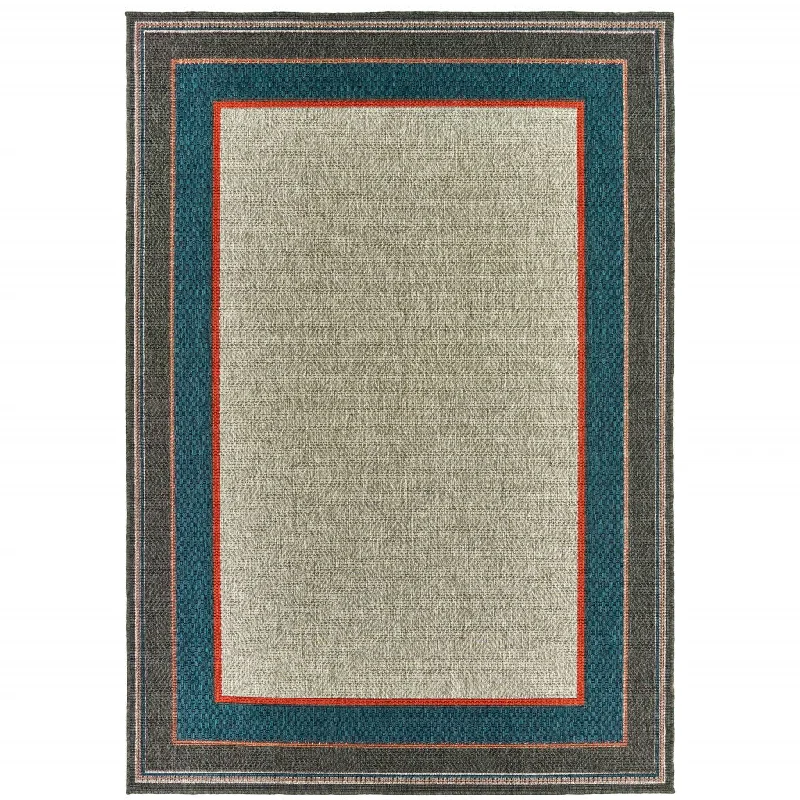 3' X 5' Stain Resistant Indoor / Outdoor Area Rug - Blue / Gray