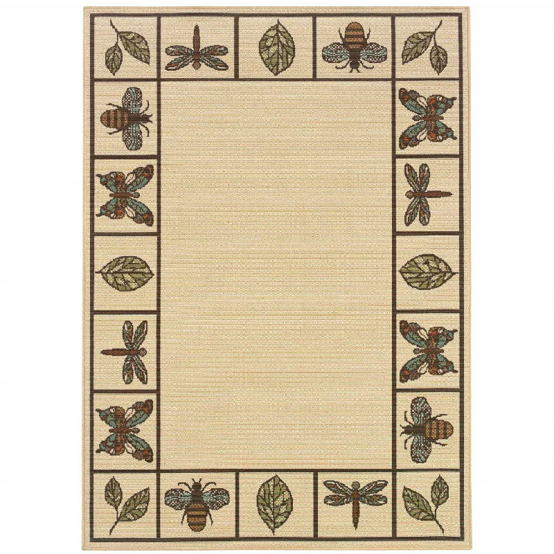 4' X 6' Abstract Stain Resistant Indoor / Outdoor Area Rug - Brown / Ivory