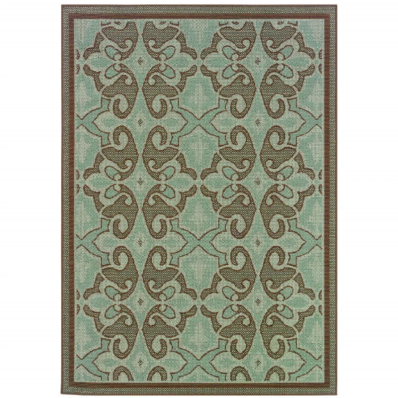 4' X 6' Oriental Stain Resistant Outdoor / Indoor Area Rug - Blue