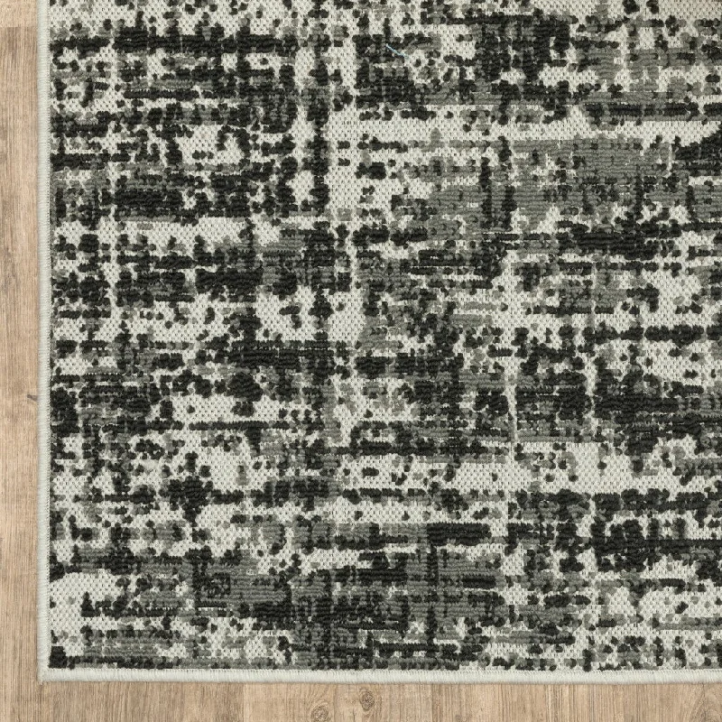 5' X 7' Abstract Stain Resistant Indoor / Outdoor Area Rug - Beige / Black