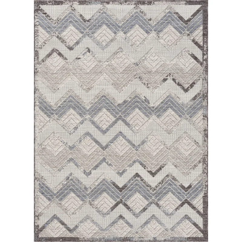 5' X 7' Chevron Indoor / Outdoor Area Rug - Blue / Ivory