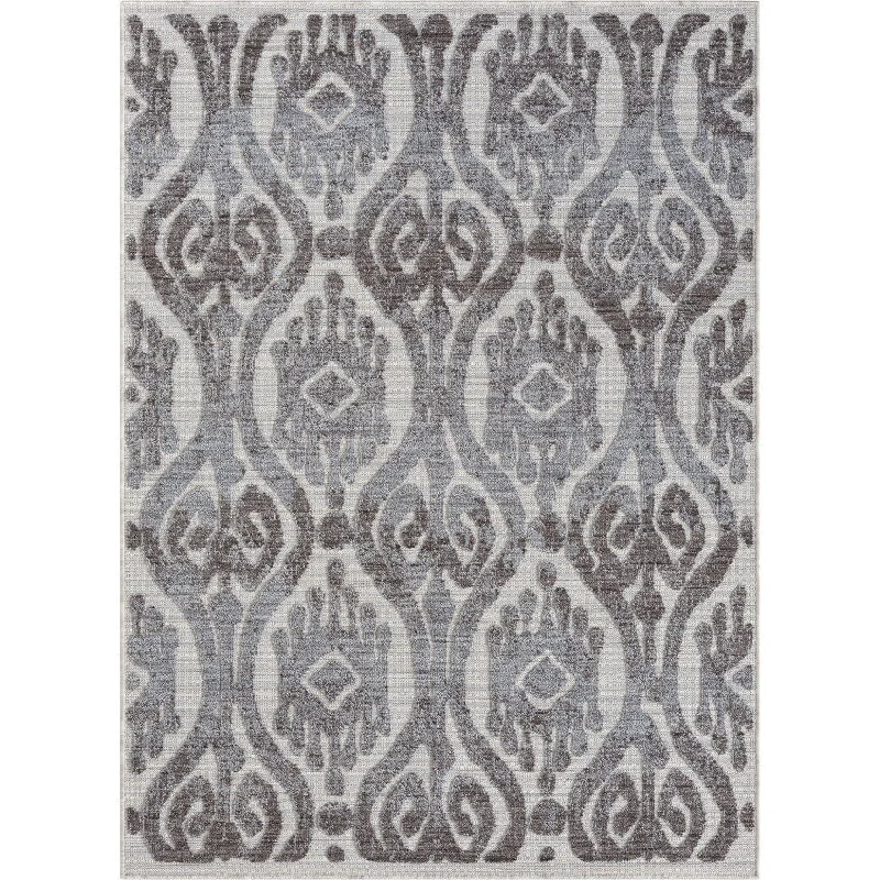 5' X 7' Damask Indoor / Outdoor Area Rug - Blue / Gray