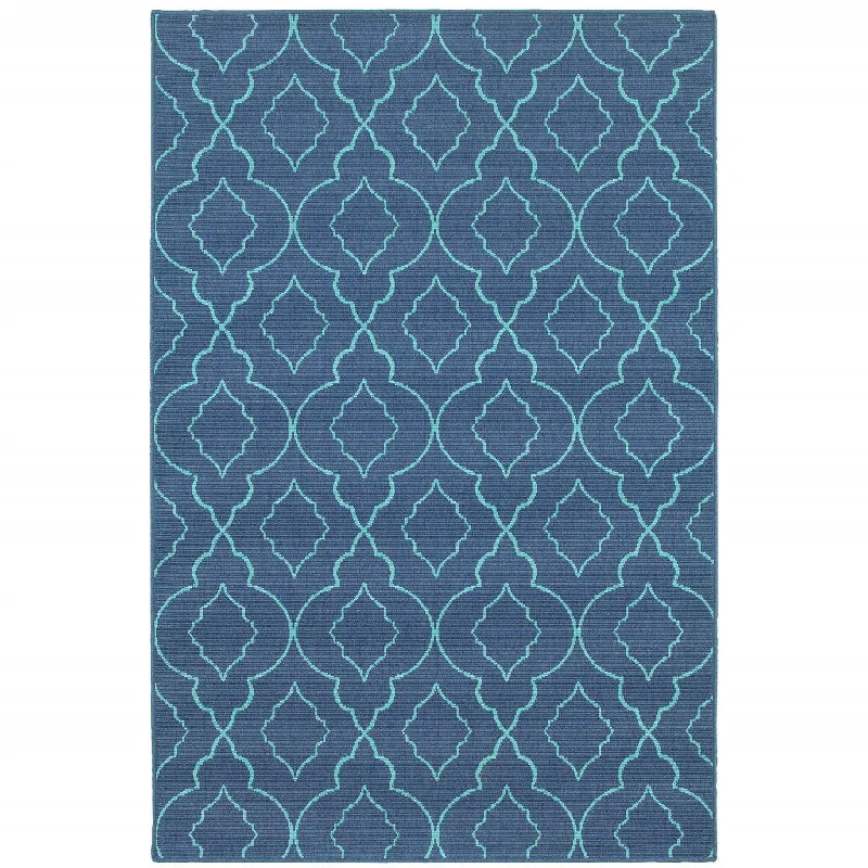 5' X 8' Geometric Stain Resistant Indoor / Outdoor Area Rug - Blue