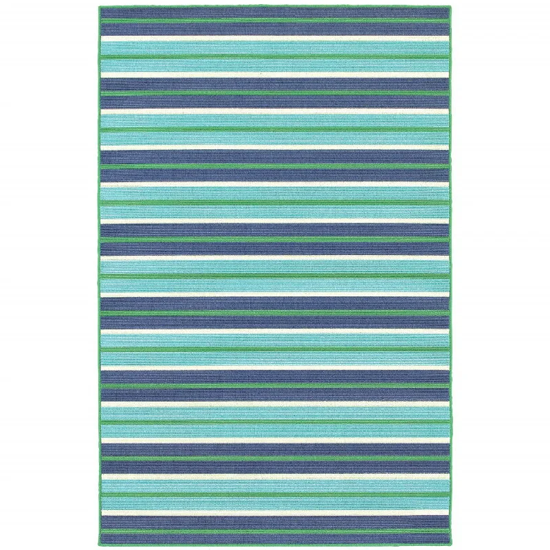 5' X 8' Geometric Stain Resistant Outdoor / Indoor Area Rug - Blue / Green