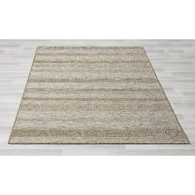 8' X 10' Striped Handmade Indoor / Outdoor Area Rug - Gray