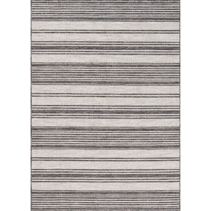 8' X 9' Striped Indoor / Outdoor Area Rug - Gray / Ivory