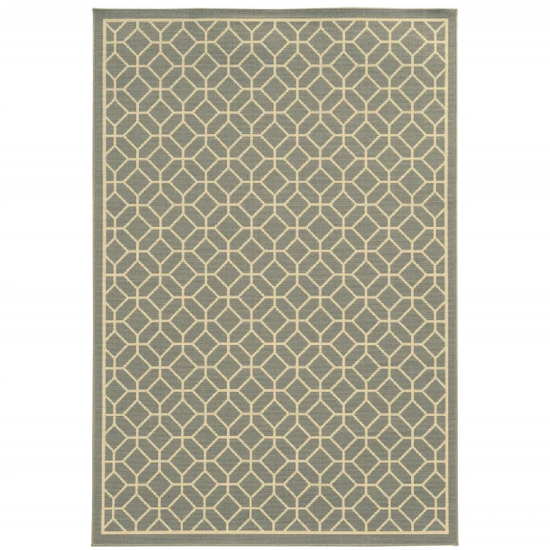 9' X 13' Geometric Stain Resistant Area Rug Indoor & Outdoor - Gray / Ivory