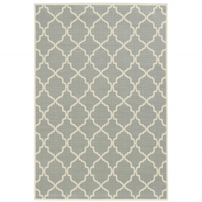 9' X 13' Geometric Stain Resistant Area Rug Indoor & Outdoor - Ivory / Gray