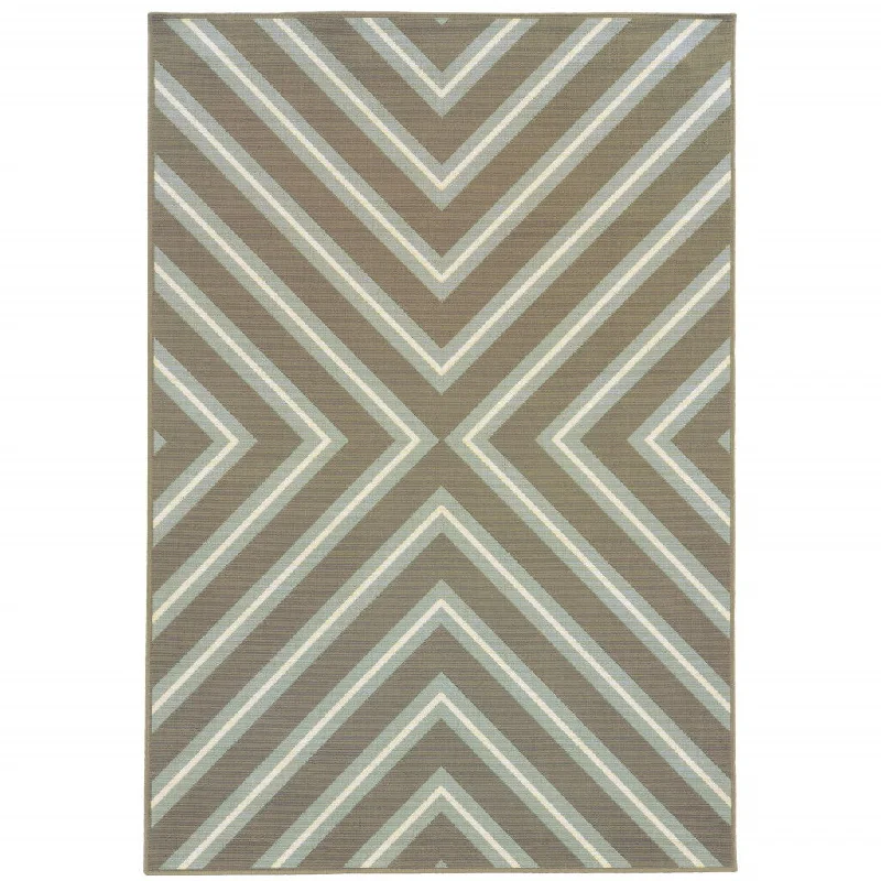 9' X 13' Geometric Stain Resistant Indoor / Outdoor Area Rug - Blue / Gray