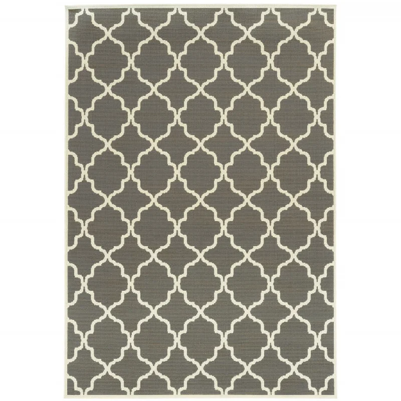 9' X 13' Geometric Stain Resistant Indoor / Outdoor Area Rug - Charcoal