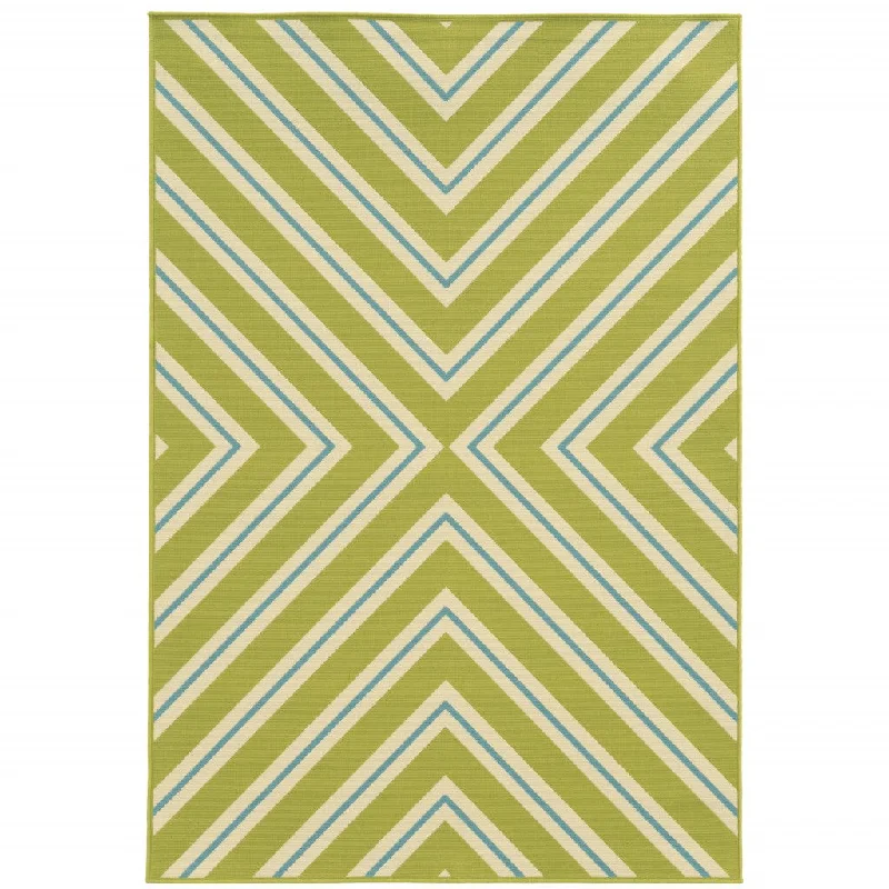 9' X 13' Geometric Stain Resistant Indoor & Outdoor Area Rug - Green / Blue