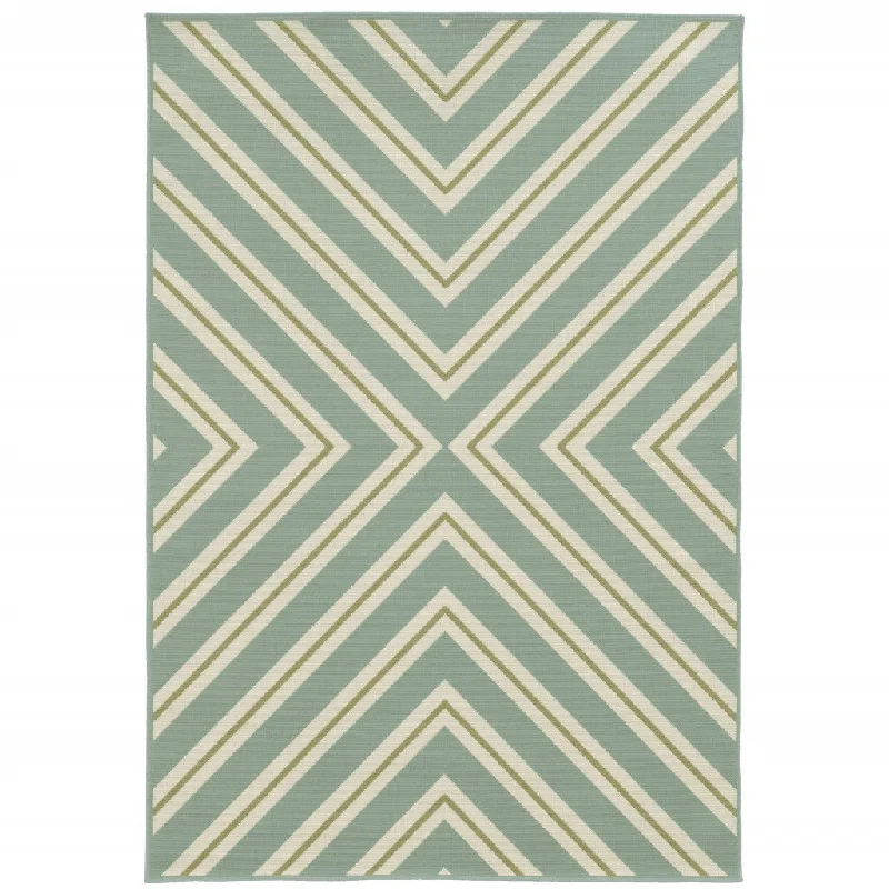 9' X 13' Geometric Stain Resistant Outdoor & Indoor Area Rug - Blue / Green