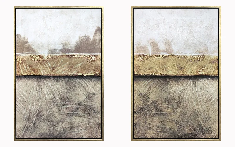 Hand Painted Textured Canvas in Frame 64x47 (Set of 2) - Dark Gray