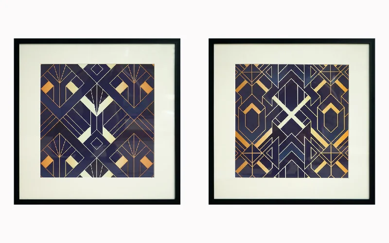 Hand Painted Textured Canvas in Frame (Set of 2) - Blue