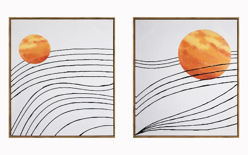 Hand Painted Textured Canvas in Frame (Set of 2) - Orange